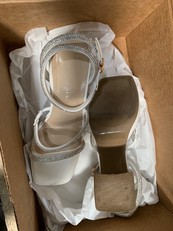 Photo 1 of **SEE NOTES**DREAM PAIRS Women's Platform Strappy Heels Open Toe Ankle Strap Square Party Sandals Y2K Dress Shoes,Size 6,White-Rhinestone, SIZE 6