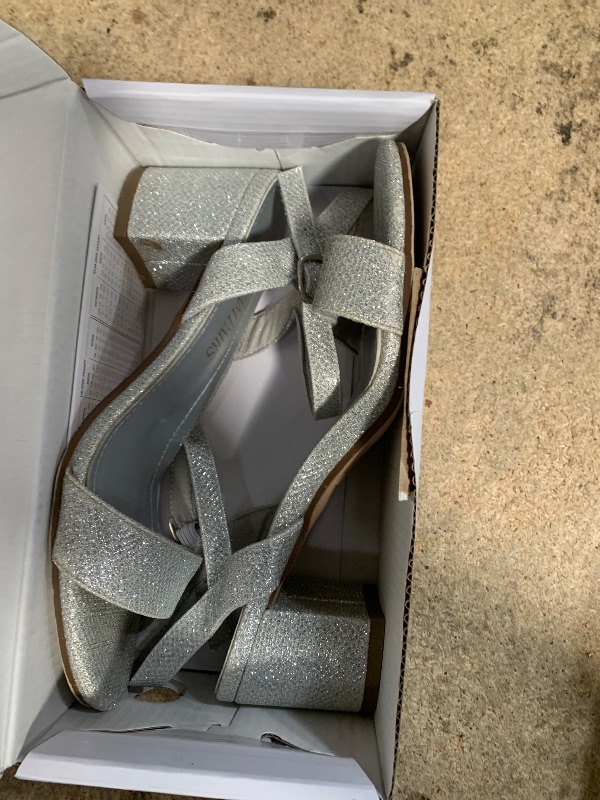 Photo 1 of DREAM PAIRS Women's Low Heels Block Open Toe Ankle Strap Classic Short Chunky Sandals with Buckle for Daily Work Wedding Party,Size 6.5,Silver-Glitter,SDHS2412W