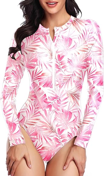 Photo 1 of (Large)Daci Women Long Sleeve Rash Guard One Piece Swimsuit Zipper Surfing Bathing Suit UPF 50