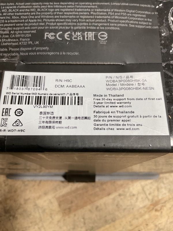 Photo 1 of (WON'T POWER ON) (NO POWER) (SIGNS OF USE) WD_BLACK 8TB D10 Game Drive - Portable External Hard Drive HDD Compatible with Playstation, Xbox, PC, & Mac - WDBA3P0080HBK-NESN