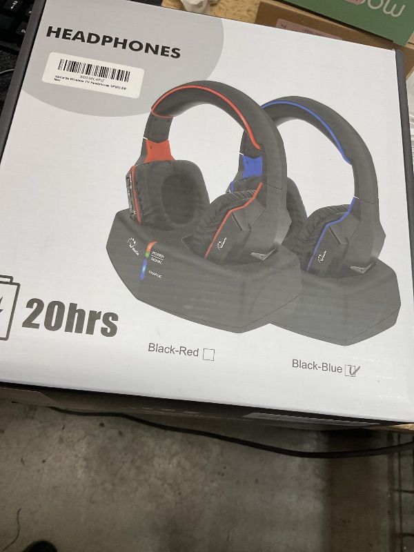 Photo 1 of WallarGe Wireless Headphones for TV Watching with RF Transmitter Charging Dock, Plug and Play, 100 Ft Wireless Range, Rechargeable 20 Hour Battery (Black with Blue)