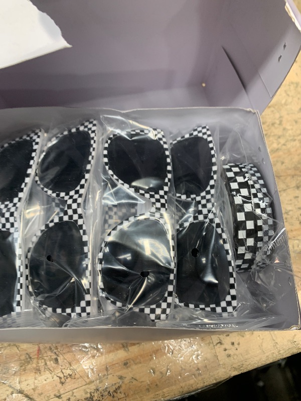 Photo 1 of 24 PCS Race Car Sunglasses Wristbands for Racing Theme Party Favors Set Race Car Checkered Sunglasses Black and White Checkered Rubber Bracelets for Summer Pool Racing Theme Birthday Gifts Supplies