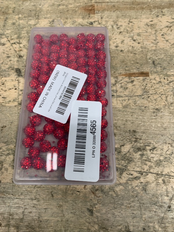 Photo 1 of 100pcs 10mm Rhinestone Clay Beads for Crafting - Ice Collection Baseball Bling Style, Round Shamballa Disco Ball Design, Fancy Sparkle for DIY Necklace Jewelry Making Christmas Decorations (Red)