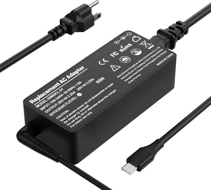 Photo 1 of 65W 45 Watt USB C Laptop Charger for Lenovo Thinkpad T480 T480s T490 T580 T580s T14 E480 E580 E590 E495 X1 C930 C940, Yoga 7i ADLX65YDC2A...