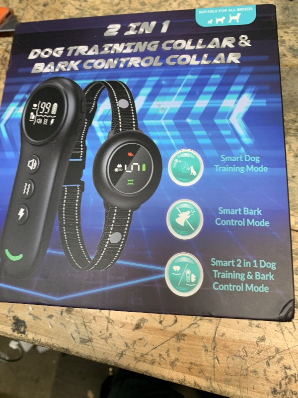 Photo 1 of 2-in-1 Dog Shock Collar & Dog Bark Collar - Smart Anti Barking Dog Training Collar with 5 Adjustable Sensitivity & 3300FT Remote for All Breeds IP67 Waterproof E-Collar