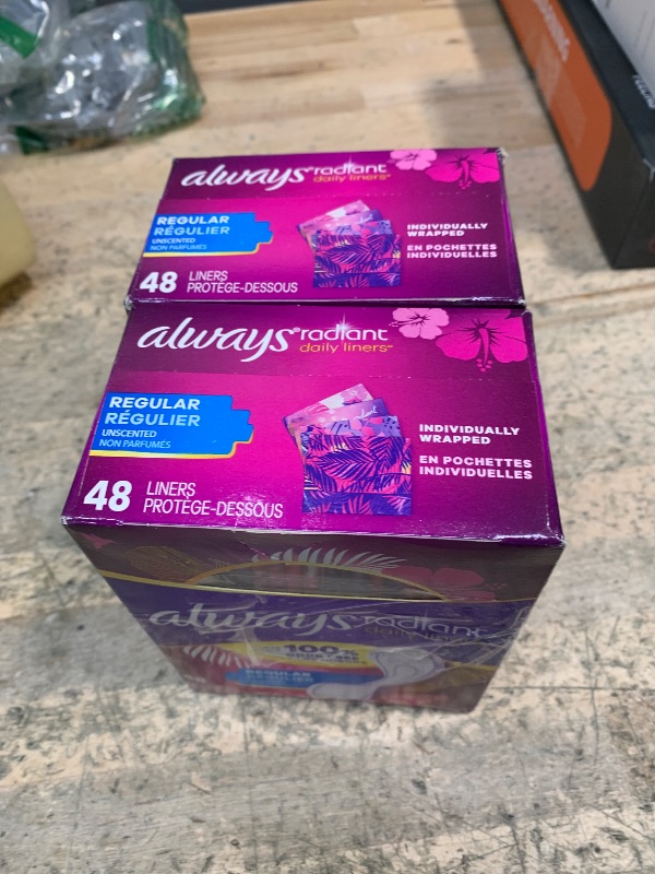 Photo 1 of Always Radiant Pantiliners, Regular, Unscented, 48 Liners (Pack of 2)