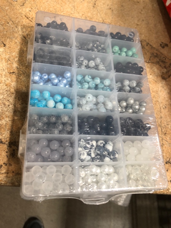 Photo 1 of 1080pcs 8mm Glass Beads 24 Color Black Bracelet Beads Round Marble Loose Beads Crystal Spacers for Bracelet Earring Necklace Jewelry Making Halloween Eid Mubarak Ramadan Decoration