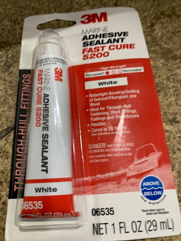 Photo 1 of 3M Marine Adhesive Sealant Fast Cure 5200 (06535) Permanent Bonding and Sealing for Boats and RVs Above and Below the Waterline Waterproof Repair, White, 1 fl oz Tube
