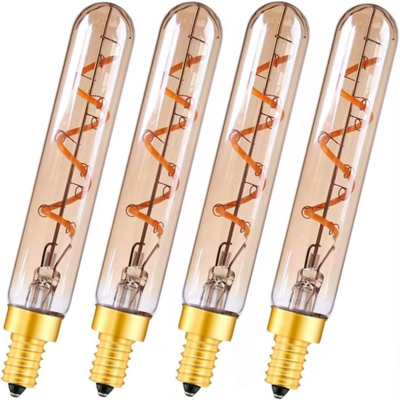Photo 1 of 4 Pack T20(T6) Vintage LED Spiral Filament Bulb, Dimmable E12 Candelabra Base, 3W 2200K Warm White 300LM Amber Glass Tubular Edison Light Bulbs, 30Watt Equivalent, Filament Decorative Bulb for Home
