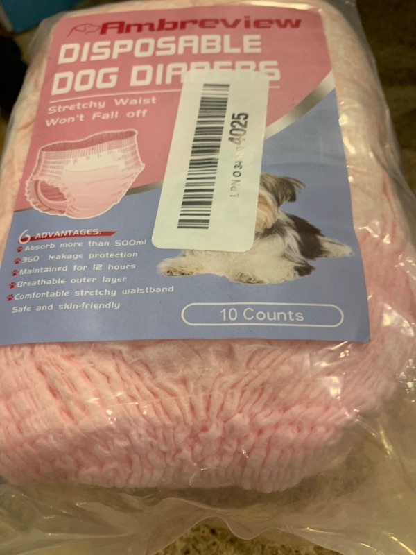 Photo 1 of Ambreview Disposable Dog Diapers Female, Just Pull It Up, Doggie Diapers for Female Dogs, Strong Absorbency | Leak Proof, for Dogs in Heat | Elderly | Disabled, S 10 PCS