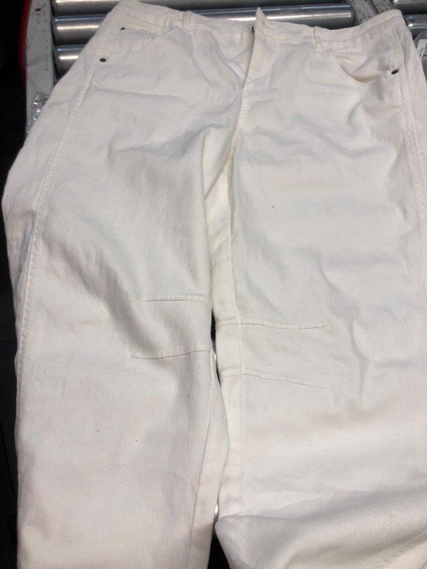 Photo 1 of (see all images) GREAIDEA Mid Rise Barrel Jeans for Women Wide Leg Mid Waist Cropped Denim Pants Y2k Baggy Boyfriend Jeans with Pockets White 2xl