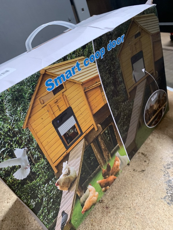 Photo 1 of **PARTS ONLY**Automatic Chicken Coop Door with WiFi HD1080P Camera,Auto Solar Chicken Coop Door Opener with Timer, APP Remote Control, 5000mA Battery, Night Vision, Alarm Drive (Black, 13.01in*9.4in*6.2in)