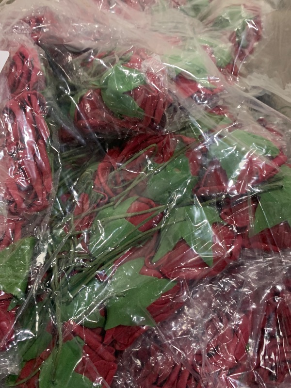 Photo 1 of 150 Pieces Artificial Roses Bulks Fake Roses Flowers for DIY Wedding Bouquets Valentine‘s Day Party Holiday Baby Shower Home Decorations (Wine Red)