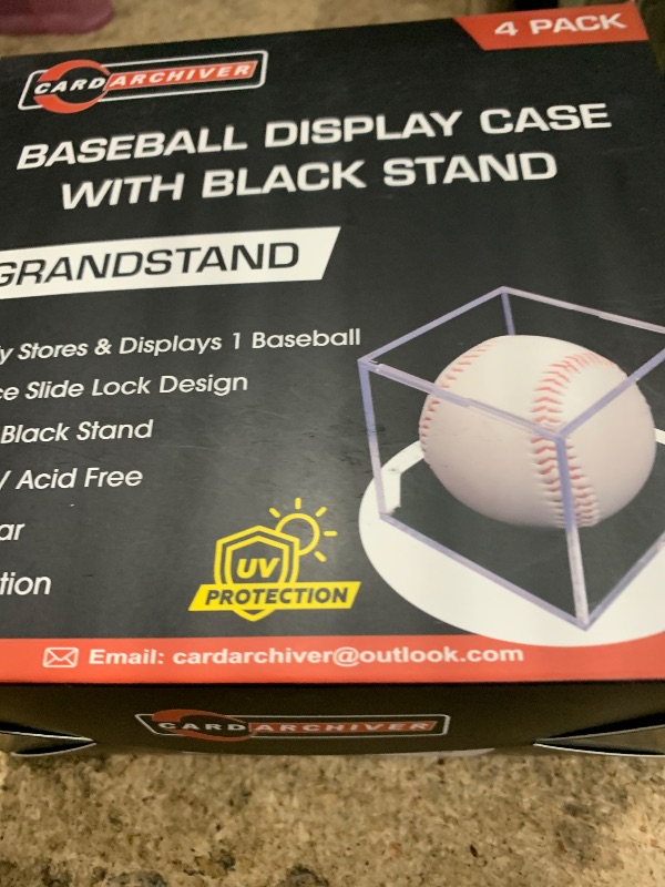 Photo 1 of 4-Pack Black-Stand Baseball Display Case - UV Protected Acrylic Square Baseball Holder, Official Size Baseball Display Box, Clear Display Cube Baseball Memorabilia Showcase Autographed Ball Protector
