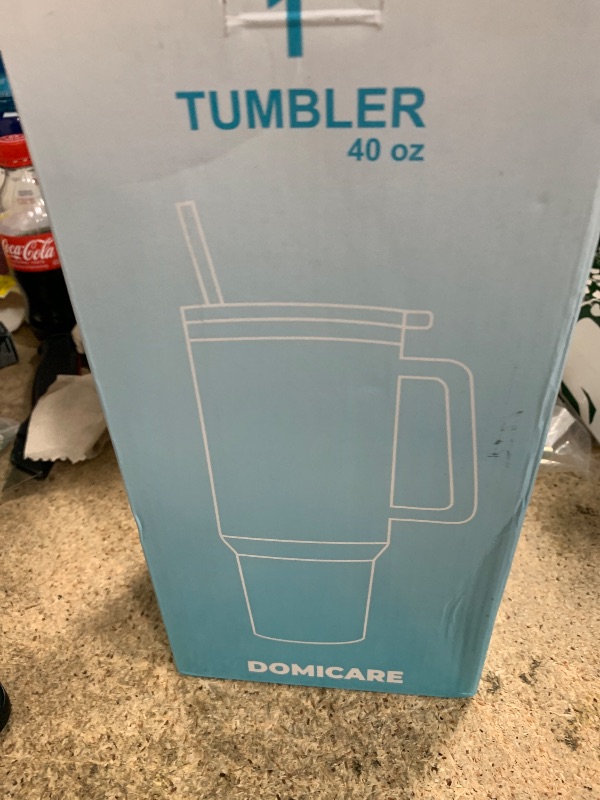 Photo 1 of DOMICARE 40 oz Tumbler with Handle and Straw, Stainless Steel Tumbler with Lid and Straw, Reusable Vacuum Insulated Cup, Travel Coffee Mug, Mint Green, 1Pack