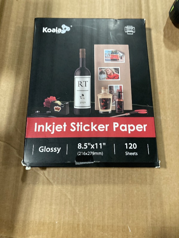 Photo 1 of Koala Printable Glossy Sticker Paper for Inkjet Printer, White, 8.5x11 Inch Self-Adhesive Photo Sticker Printer Paper, (120 Sheets)