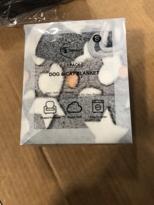 Photo 1 of 1 Pack 3 Puppy Blankets Super Soft Warm Sleep Mat Grey Cute Print Fluffy Fleece Pet Flannel Throw Dog Blankets for Small Dogs Cats,Star&Bone&Love- Small (23"x15")