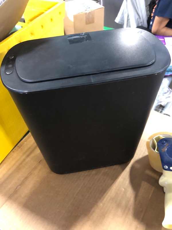 Photo 1 of 5 Gallon Motion Senor Bathroom Trash Can with Lid, Automatic Garbage Can Touchless, Smart Plastic Waste Basket for Narrow Spaces, Bathroom, Office, Bedroom, Living Room (Black)