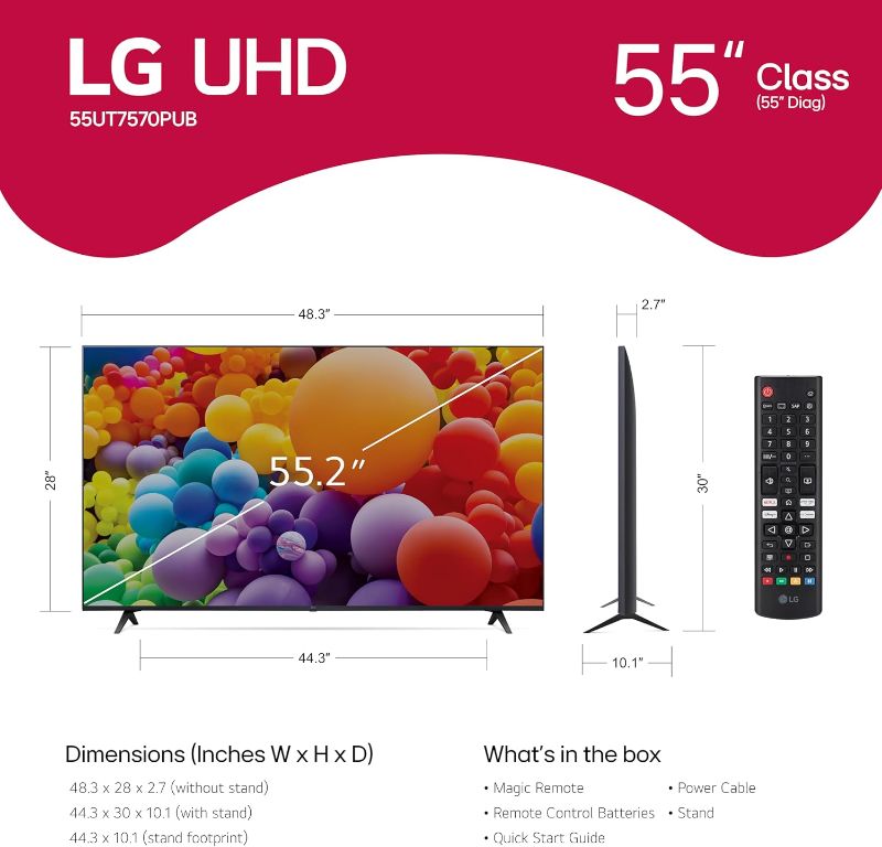 Photo 1 of LG 55-Inch Class UT75 Series LED Smart TV 4K Processor Flat Screen AI-Powered with Alexa Built-in (55UT7570PUB, 2024)