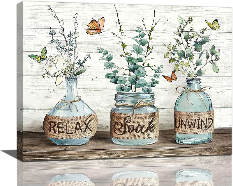 Photo 1 of 
Farmhouse Bathroom Decor Wall Art Rustic Botanical Bathroom Pictures Canvas Print Bathroom Relax Soak Unwind Eucalyptus Butterfly Painting Prints Framed...