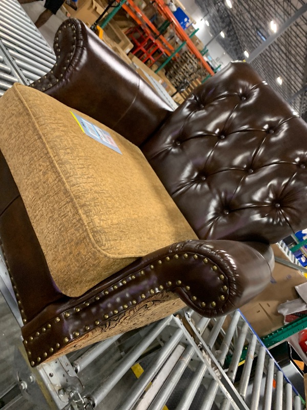 Photo 1 of ** NO FEET **  Acme Dreena Rolled Arm Upholstered Chair with 1 Pillow in Brown Faux Leather
