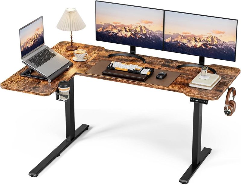 Photo 1 of  L-Shaped Corner Design Our sit stand desk offer reversiable 59" x 40" adjustable desktop that can be used both left-handed