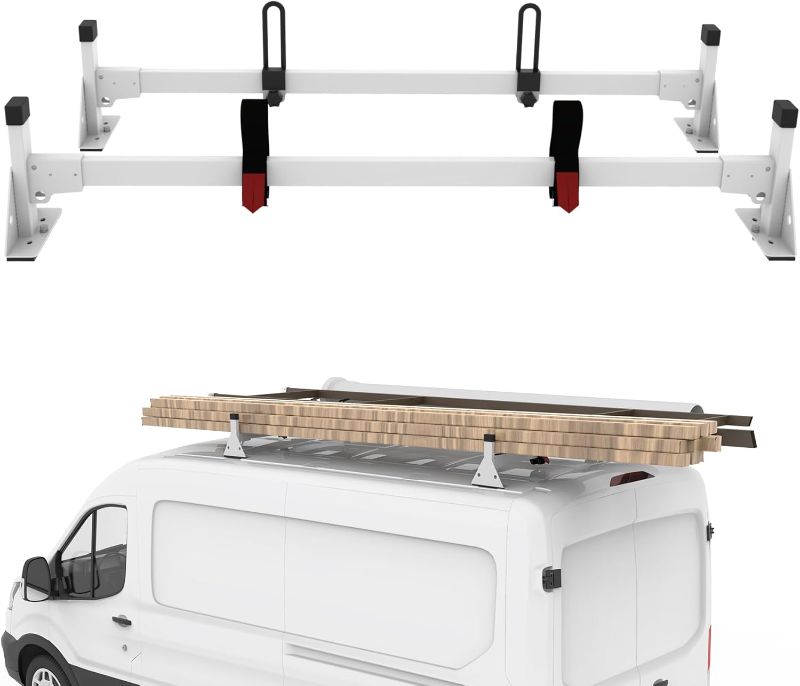 Photo 1 of  Cargo Van Roof Ladder Rack Fit for 2015-2023 Ford Transit 150 250 350, 500LB Steel White