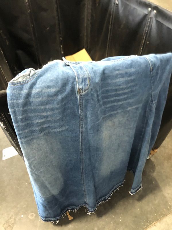 Photo 1 of Kisidoo Long Denim Skirt for Women Trendy - Elastic Waisted Vintage A-line Knee Length Patchwork Maxi Jean Skirt with Pocket Blue XL