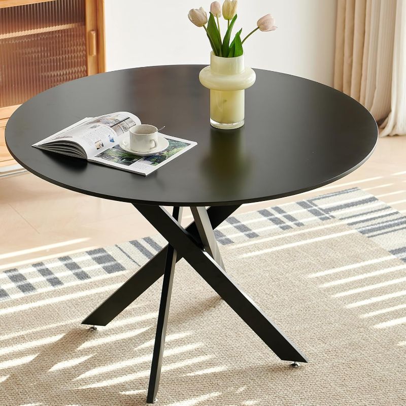 Photo 1 of  Dining Table for 4, Mid Century Modern 42" Round Dining Room Table with MDF Tabletop & Cross Metal. 