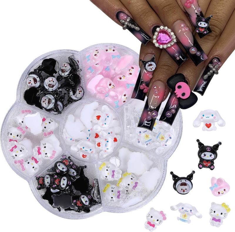 Photo 1 of 36PCS Kawaii Nail Art Charms Bling Kitty 3D Cute Metal Rhinestone Crystals Making Ornament Nail Decoration Accessories for DIY