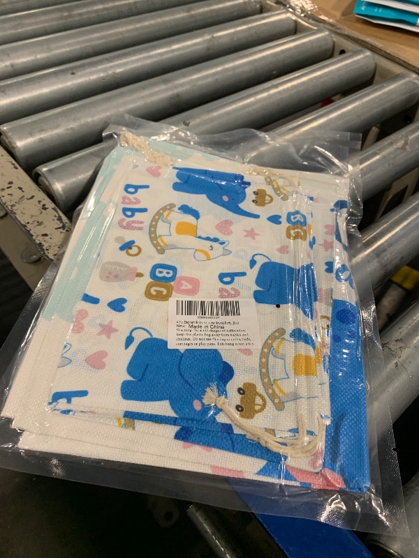 Photo 1 of 4 Pcs Elephant Baby Shower Drawstring Gift Bags, Reusable Fabric Gift Bags We Can Bearly Wait Gift Bags, 20 Inch Large 12 Inch Medium Gift Wrap Treat Bags for Baby Shower Birthday Gender Reveal Party