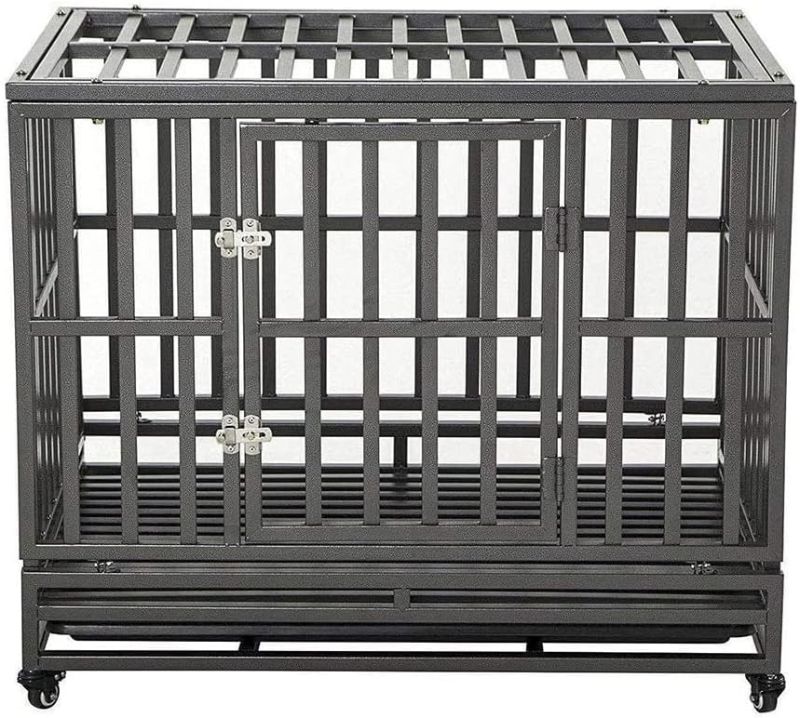 Photo 1 of LUCKUP 38 Inch Heavy Duty Dog Cage Metal Kennel and Crate for Large Dogs,Easy to Assemble Pet Playpen with Four Wheels,Black 