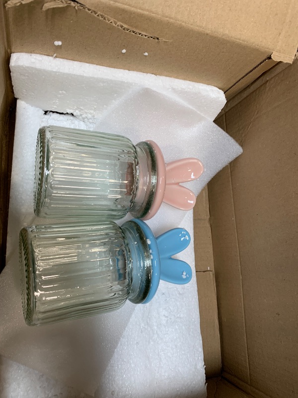 Photo 1 of  **PIN&BLUE**SEWACC 2pc Glass Jar Food Sealing Container Rabbit Ear Sealing Jar Food Container Kitchen Food Storage Container Rabbit Ear Decor Sealing Jar Rabbit Ear Storage Jar Kitchen Jar