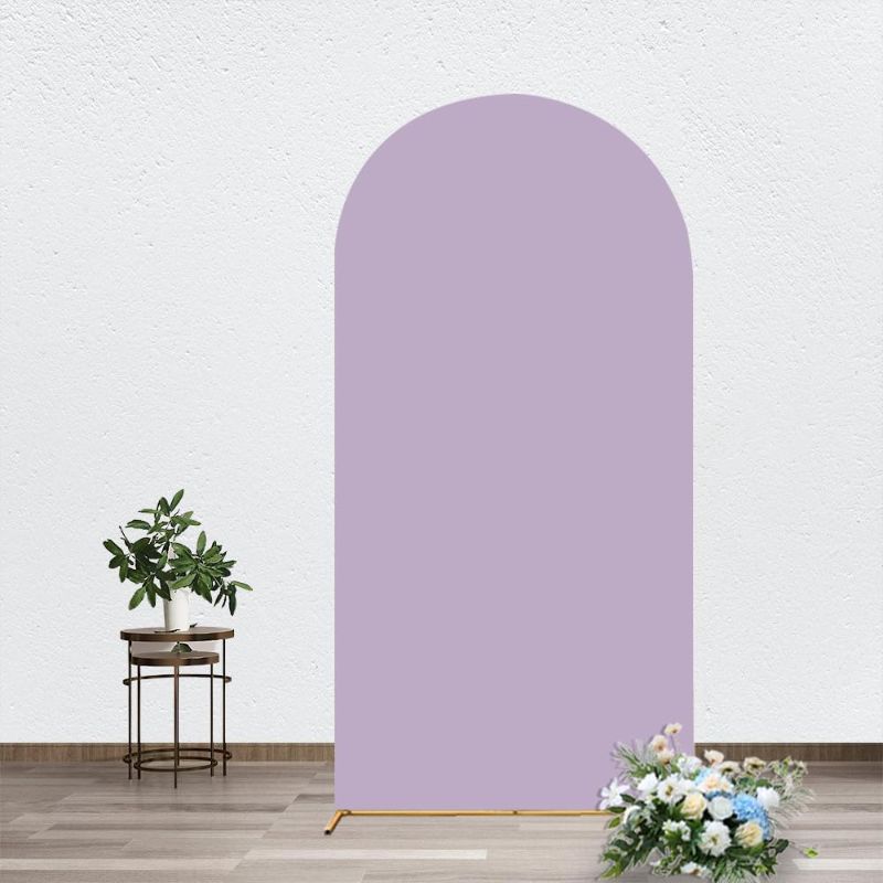 Photo 1 of AIBIIN 2x5ft Spandex Arch Backdrop Purple Wedding Arch Cover Fit Round Top Backdrop Stand Wall Cover for Wedding Baby Shower Bridal Shower Birthday Events Party Decorations