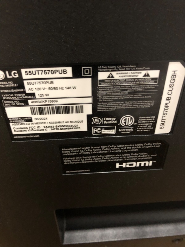 Photo 1 of ** ONLY PARTS** LG 55-Inch Class UT75 Series LED Smart TV 4K Processor Flat Screen AI-Powered with Alexa Built-in (55UT7570PUB, 2024)