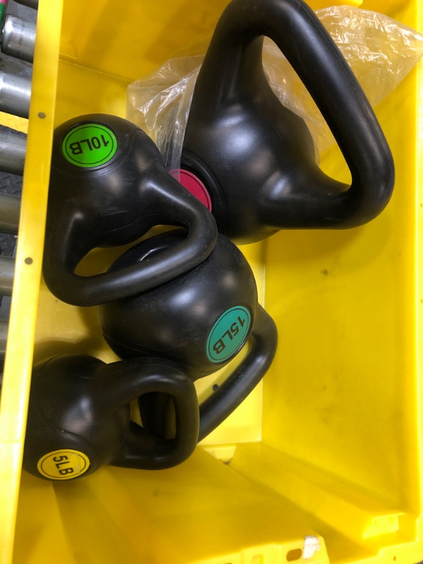 Photo 1 of ?Fitvids ?Wide Grip 3-Piece Kettlebell Exercise Fitness Weight Set, Include 5 lbs, 10 lbs? and ?15 lbs?, Set of 3 Kettlebells
