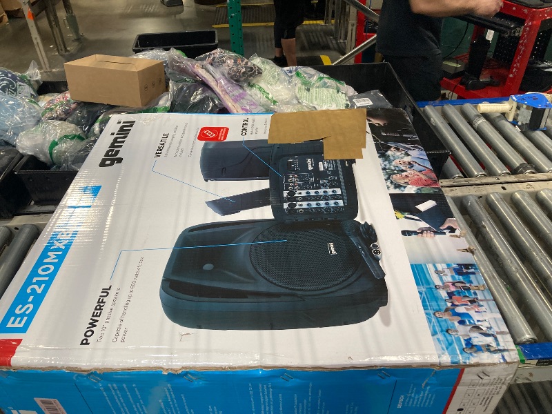 Photo 1 of Gemini Portable PA System with Stands, Bluetooth, 600W Powered System with 6-Channel Mixer, Dual 10" Speakers, Mic & Cables—All-in-One for Events, DJs & Fitness (ES-210MXBLU-ST)