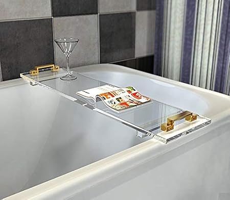 Photo 1 of Acrylic Bathtub Tray Caddy with Metal Handles, Lucite Clear Bathroom Tray Rack
