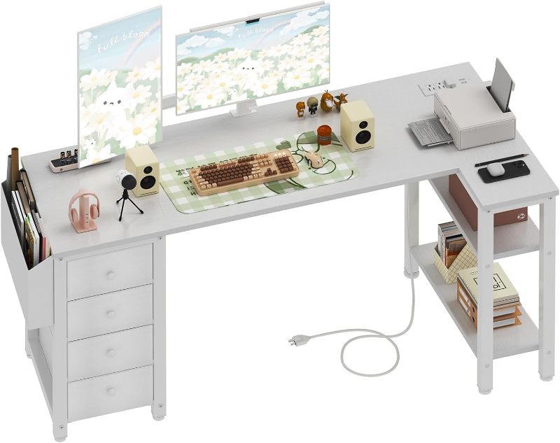 Photo 1 of ***2 box***  L Shaped Desk with Drawers & Storage Shelves with Power Outlet for Home Office Bedroom  
***similar to picture***
