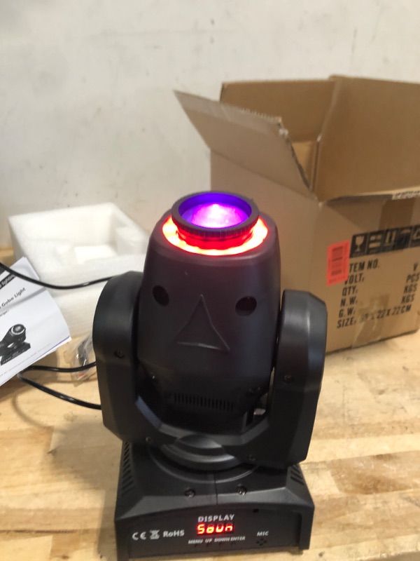 Photo 1 of  Moving Head DJ Lights Mini Beam Stage Lights with Sound Activated RGBW 4 In1 Super Bright Spot Light DMX Control for Wedding DJ Party Stage Lighting