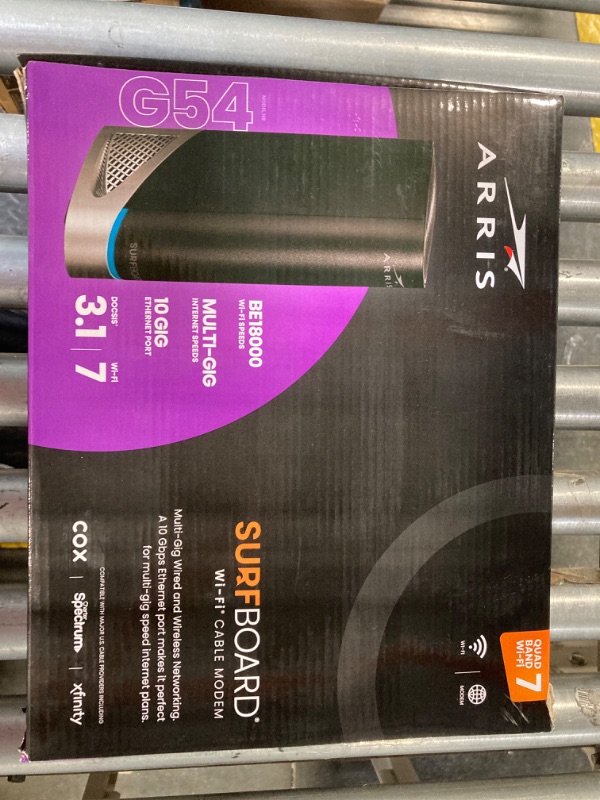 Photo 1 of ARRIS (G54) - Cable Modem Router Combo - Fast DOCSIS 3.1 Multi-Gigabit & BE 18000 WiFi 7 Comcast Xfinity, Cox, Spectrum Quad-Band 1, Up to 18 Gbps Max Speed