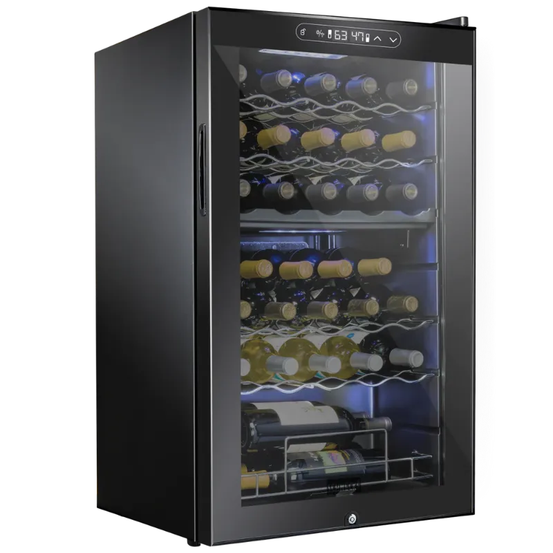 Photo 1 of 33 Bottle Freestanding Wine Cooler Refrigerator with Dual Cooling Zones and Locking Door