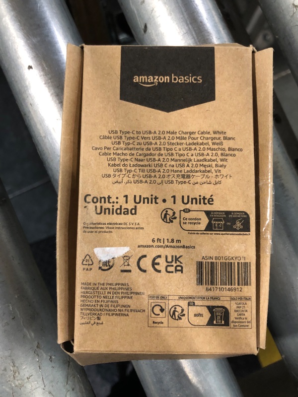 Photo 1 of Amazon Basics USB-C to USB-A 2.0 Fast Charger Cable, 480Mbps Speed, USB-IF Certified, for Apple iPhone 16/15, iPad, Samsung Galaxy, Tablets, Laptops, 6 feet, White