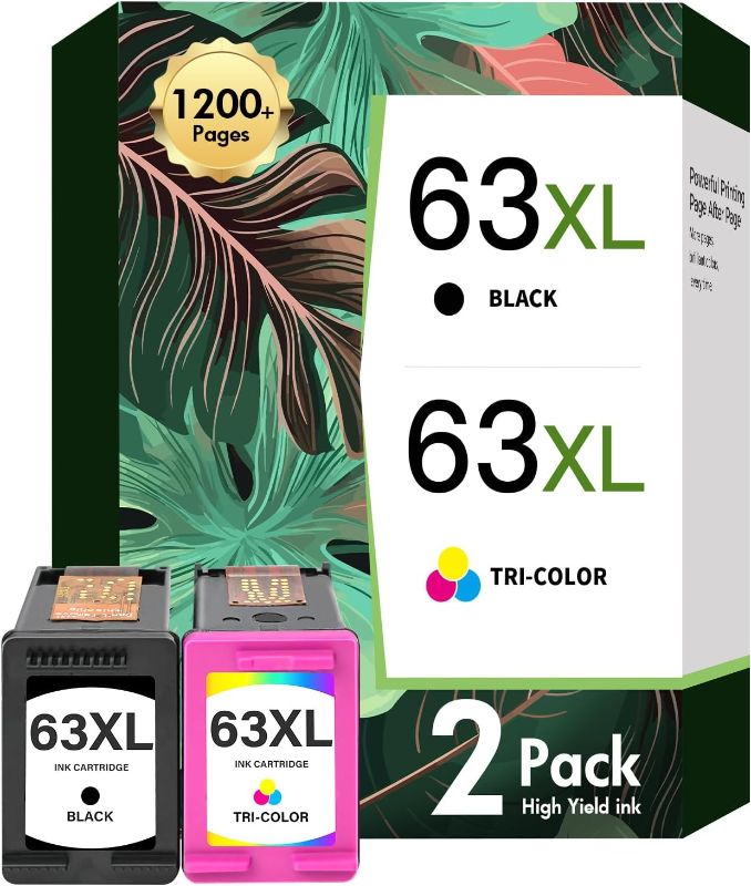 Photo 1 of 63 63XL Ink Cartridges Combo Pack Envy 4520 OfficeJet 3830 Replacement for HP 63XL Ink Cartridges Black and Color for HP Envy 4512 OfficeJet 4650 5255 5258 5200 DeskJet 1112 Printer 2-Pack