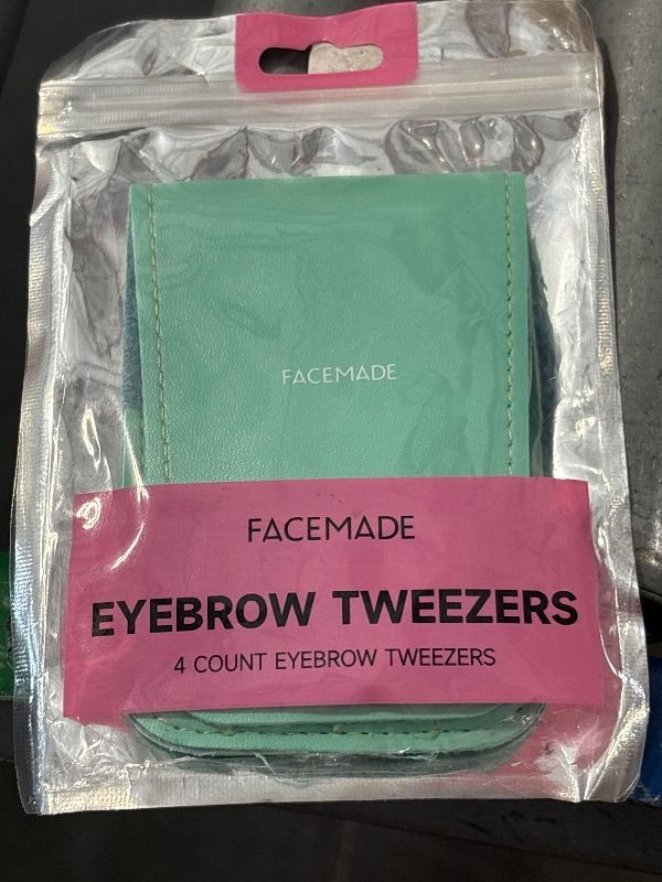 Photo 1 of FACEMADE 4 Pack Tweezers Set - Professional Stainless Steel for Men and Women, Precision Eyebrow Tweezers for Facial Hair, Chin, and Ingrown Hair Removal (Green)