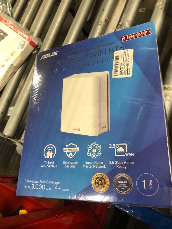 Photo 1 of ASUS ZenWiFi BT6 Tri-Band WiFi 7 Mesh, 9.4 Gbps, 3000 sq.ft. (1pk), 2.5G WAN Port, Security and Parental Controls Included, Smart Home Master SSIDs, 4G & 5G Mobile Tethering          

