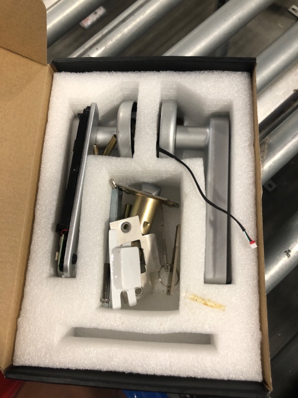 Photo 1 of IRONZON Fingerprint Door Lock Smart Door Lock with App/Code/Backup Key/Fingerprint Smart Door Knob with Handle for Home Hotel Office Apartment Bedroom Silver