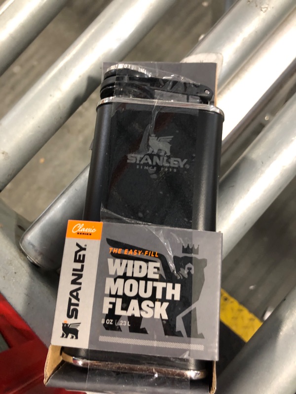 Photo 1 of Stanley Classic Easy Fill Wide Mouth Flask 8 oz | Leakproof Hip Flask | Hinge Connected Never Lose Cap | Insulated Stainless Steel Liquor Container | BPA-Free | Matte Black