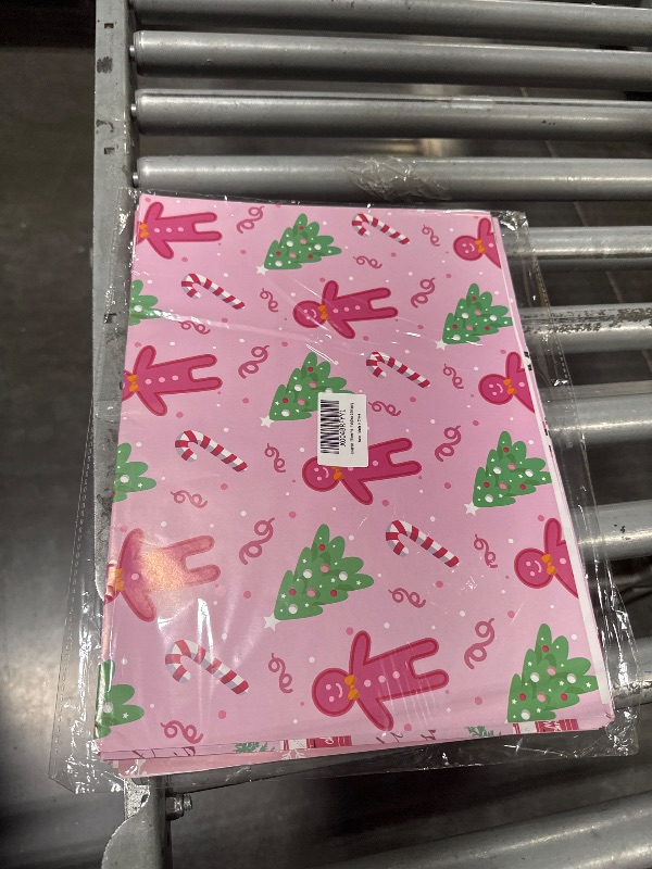 Photo 1 of 12 Sheets Pink Christmas Wrapping Paper, 20x27in Gift Wrap Paper with Christmas Tree, Snowman, Santa, Truck, Gingerbread Man Patterns for Xmas DIY Art Craft & Party Decor