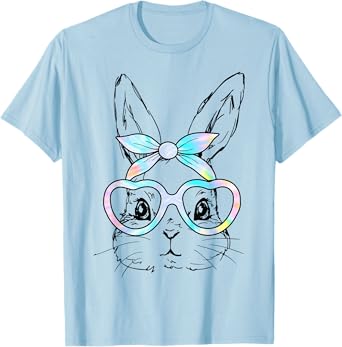 Photo 1 of */* PACK OF 2. ONE WOMAN LARGE, ONE MAN LARGE**
ute Bunny Rabbit Face Tie Dye Glasses Girl Happy Easter Day T-Shirt LARGE 